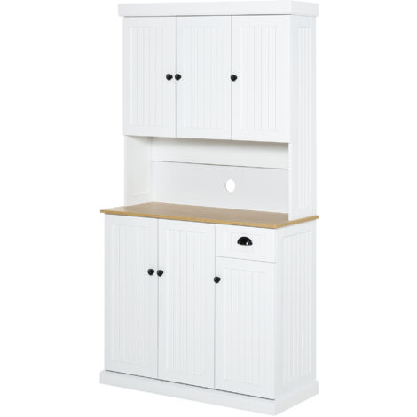 HOMCOM Mobile Dispensa Stile Country in Legno con Armadietti e Cassetto Bianco
