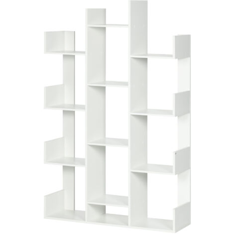 Libreria a Forma di Albero 50 x 25 x 135 cm Zerone Colore Bianco con 9 Scomparti 