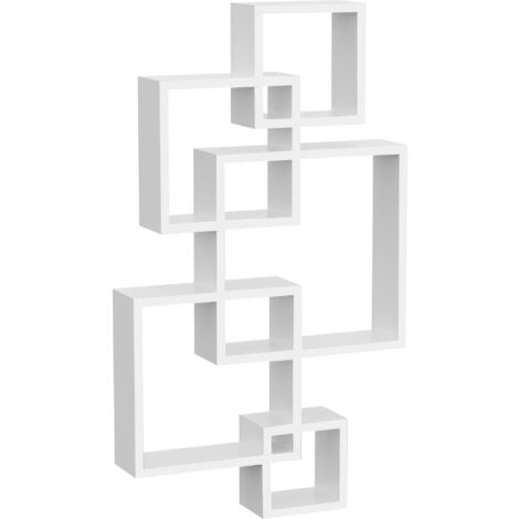 HOMCOM Mobile Libreria Moderna a Parete con 5 Cubi Intrecciati in Legno Bianco