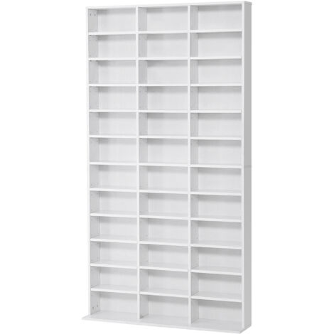 HOMCOM Mobile Libreria Porta CD con 3 Colonne da 12 Ripiani in Legno Bianco