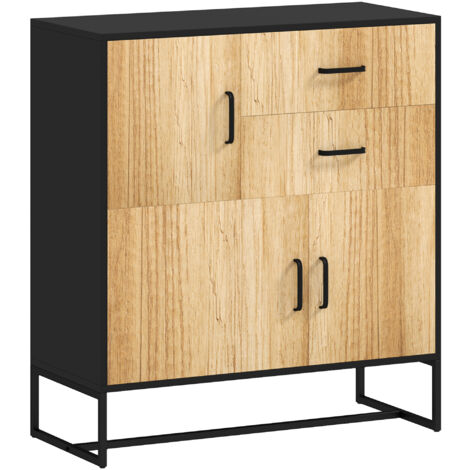 HOMCOM Mobile Multiuso con 3 Armadietti e 2 Cassetti Nero e color Legno