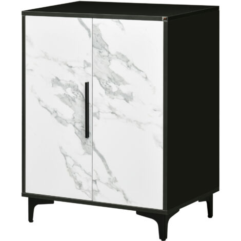 HOMCOM Mobile Multiuso con Ante Effetto Marmo e Mensola Regolabile in MDF e Acciaio, 60x41.5x80cm
