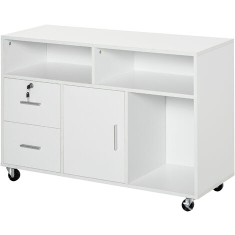 HOMCOM Mobile Porta Stampante Multiuso Cassetti con Serratura Bianco