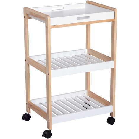 MM_UNVERIFIED_BRAND HOMCOM Mobile Serving Trolley Kitchen Cart Pine Wood Rolling Wheels White