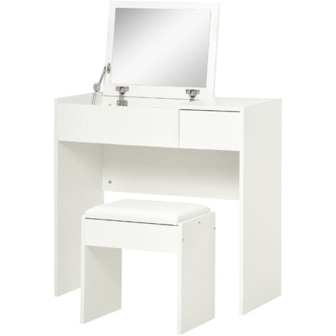 HOMCOM Mobile Toletta con Specchio Tavolo Consolle Bianco Sgabello e Cassetto