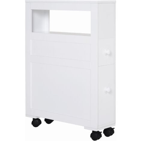 HOMCOM Mobiletto Armadietto da Bagno in Legno Bianco con 2 Casssetti