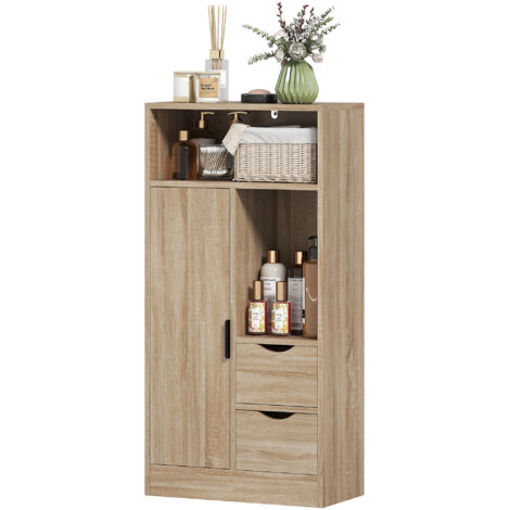 HOMCOM Mobiletto Bagno Salvaspazio con 2 Cassetti, Mensole e Armadietto Legno