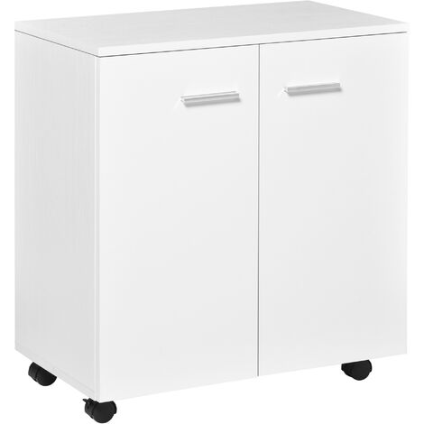 HOMCOM Mobiletto Basso Multiuso 2 Ante e Ruote Mobile Ufficio e Casa in Legno
