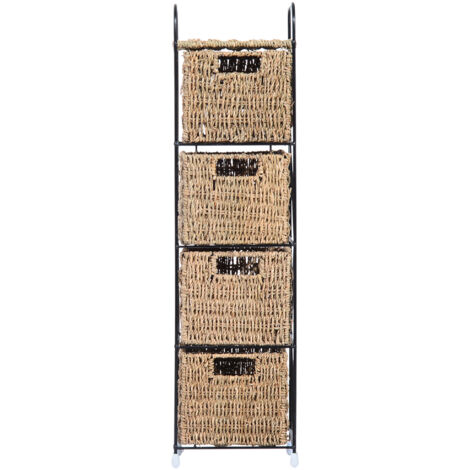 HomCom Mobiletto con 4 Cesti per Casa Cassettiera in Alga Marina e Ferro 20 x 20 x 78cm Nero e Colore Naturale