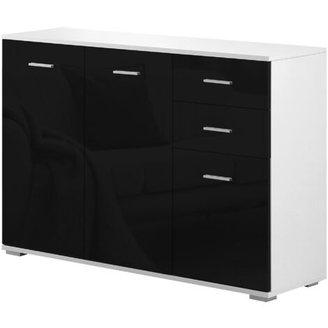 Homcom Mobiletto Consolle con Ante e Cassetti Nero Lucido 106 x 76 x 35 cm