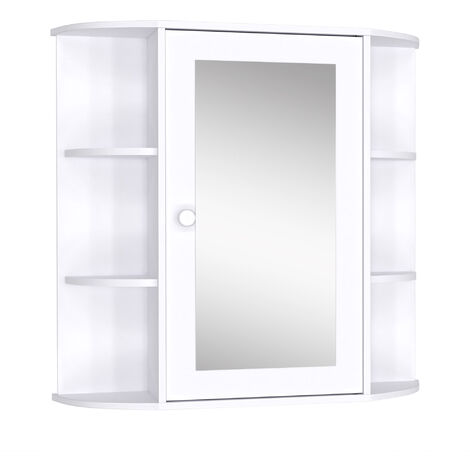 Homcom Mobiletto Pensile con Specchio e Mensole per Bagno in Legno Bianco 66 x 17 x 63 cm