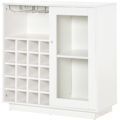 HOMCOM Mobiletto Porta Vini per 20 Bottiglie, Porta Calici e Armadietto Bianco
