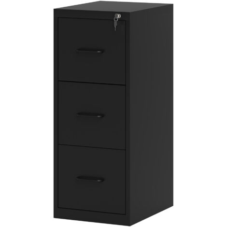 HOMCOM Mobiletto Ufficio Minimal a 3 Cassetti e Barra Regolabile in Acciaio Nero