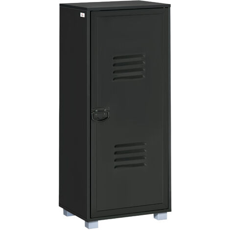 HOMCOM Modern 2-Tier Cabinet Storage Organizer with Louvred Metal Door Black