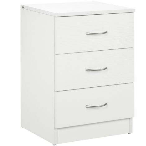 HOMCOM Modern 3 Drawers Side Table, Bedside Table with Wood Effect, White