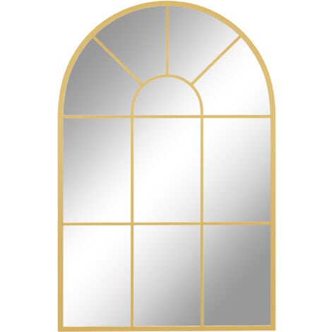 HOMCOM Modern Arched Window Wall Mirror for Bedroom, 91x60cm, Gold Tone