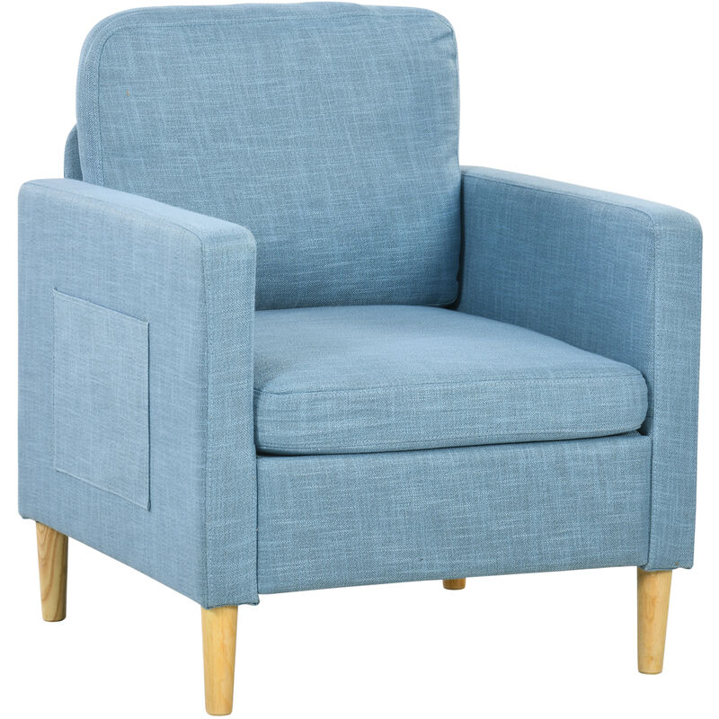 Modern Armchair Fireside Chair Upholstered Accent Chair for Living Room Blue - Homcom