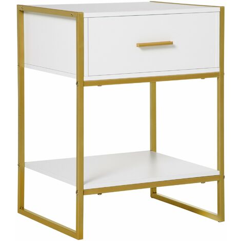 HOMCOM Modern Bedside Table, Nightstand with Drawer Shelf White