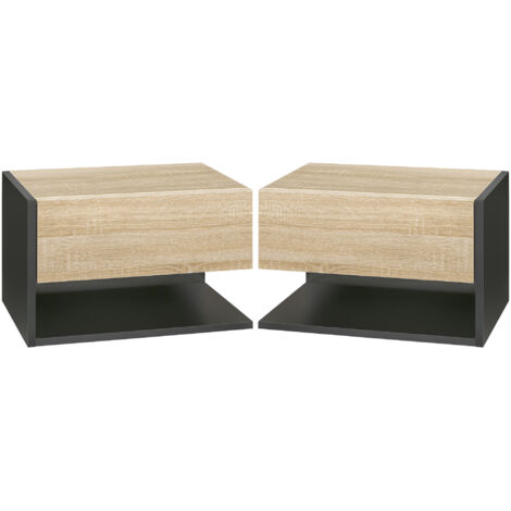 HOMCOM Modern Bedside Table Set of 2 with Drawer and Shelf