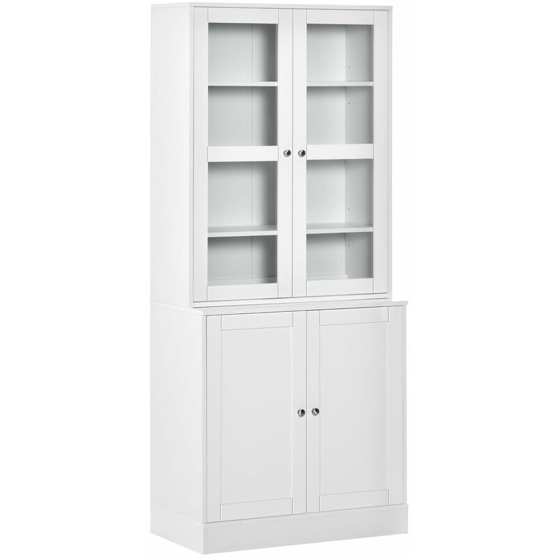 HOMCOM Modern Bookcase with Doors, Display Storage Cabinet with Adjustable Shelves for Living Room, Study, Office, White