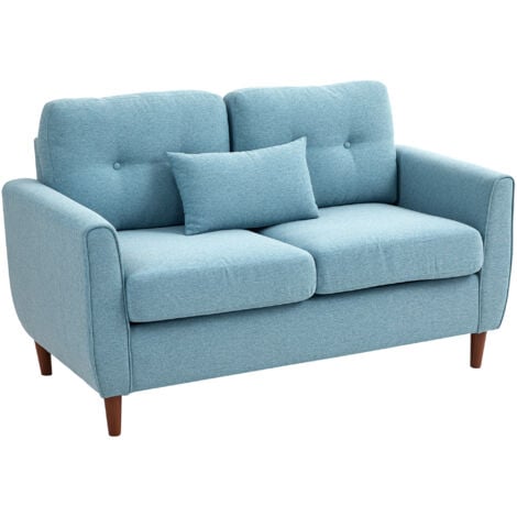 HOMCOM Modern Chic Loveseat with Armrest Spring Padding for Home Office Blue