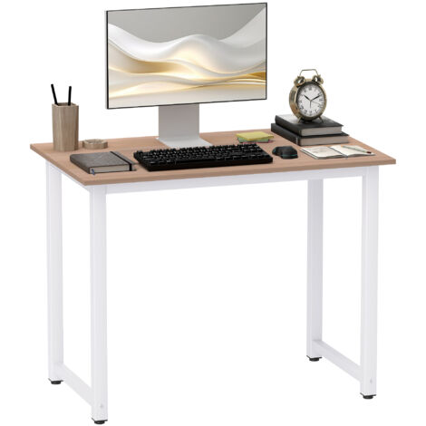HOMCOM Modern Computer Desk, Writing Table with Metal Frame, White