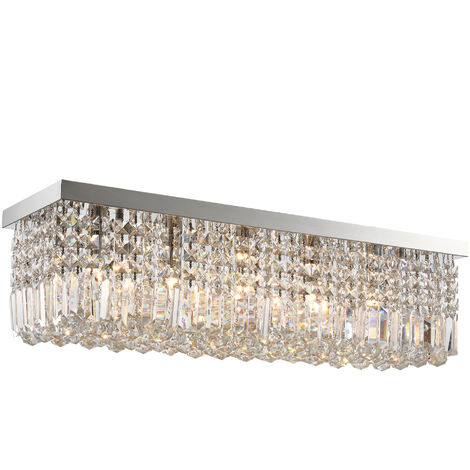 HOMCOM Modern Crystal Ceiling Light Square Chandelier for Home Office Silver