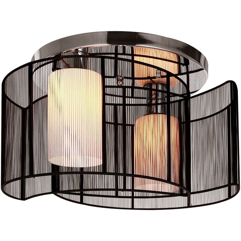 HOMCOM Flush Mount Ceiling Light w/ Wire Drawing Lampshade Chrome Finish Black