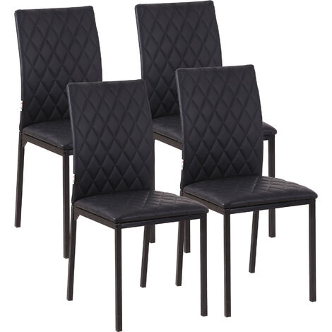 main image of "HOMCOM Modern Dining Chairs Upholstered Faux Leather Accent Chairs with Metal Legs for Kitchen, Set of 4, Black"