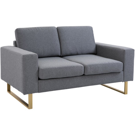 HOMCOM Modern Double Seat Sofa Compact Loveseat Couch Padded Linen Upholstery Steel Leg - Grey