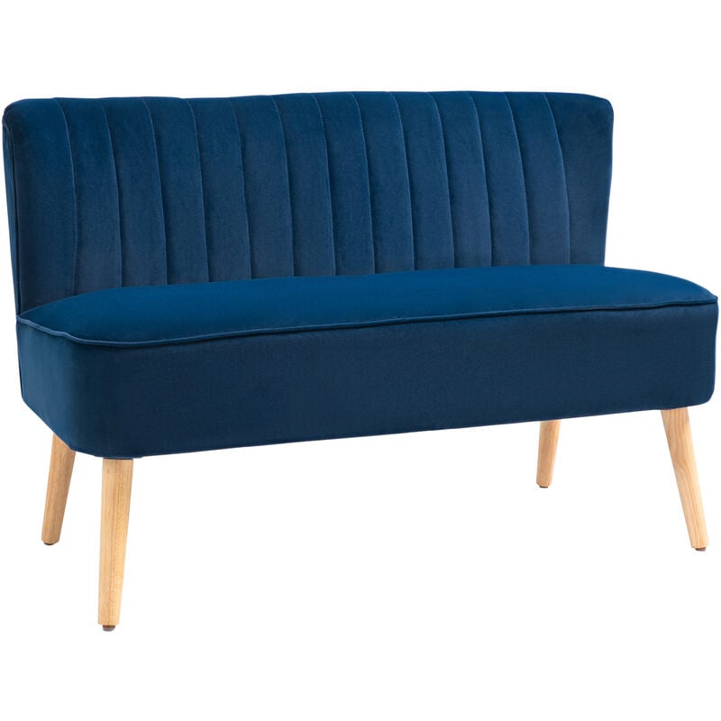 Modern Double Seat Sofa Compact Loveseat Couch Padded Velvet Wood Legs Blue - Homcom