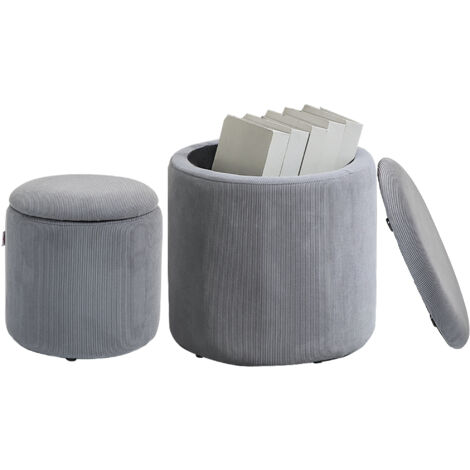 HOMCOM Modern Fabric Storage Ottoman with Removable Lid, Set of 2 Light Grey