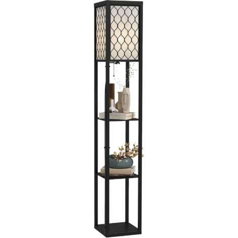 HOMCOM Modern Floor Lamp Light with 3 Shelves Fabric Lampshade Black