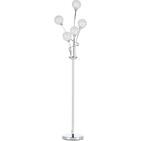 HOMCOM Modern Floor Lamp w/ K9 Crystal Shade, 5 Light, for Living Room Silver