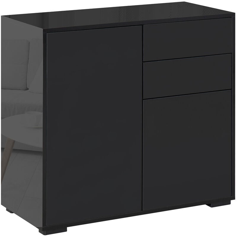 Modern Freestanding Push-OpenCabinet w/ 2 Drawers Cabinet Storage Black - Homcom
