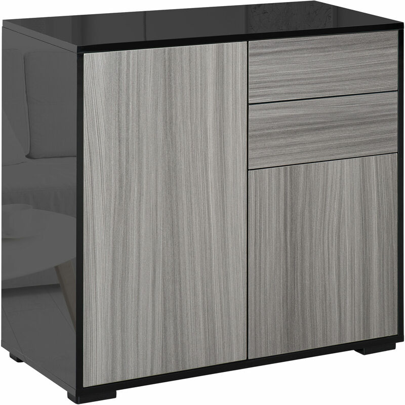 Modern Freestanding Push-OpenCabinet w/ 2 Drawers Cabinet Storage Grey & Black - Homcom