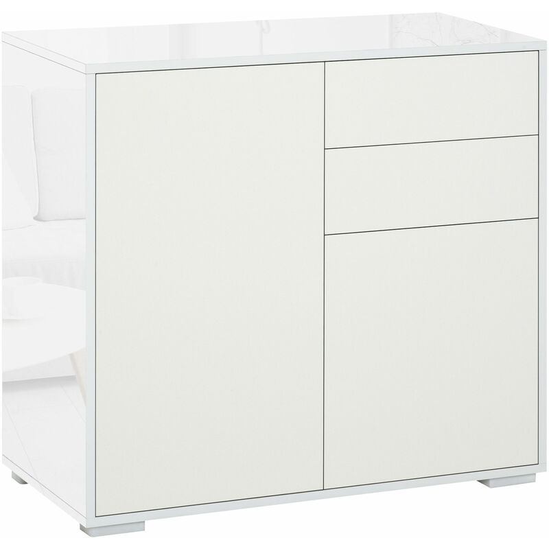 Modern Freestanding Push-OpenCabinet w/ 2 Drawers Cabinet Storage White - Homcom