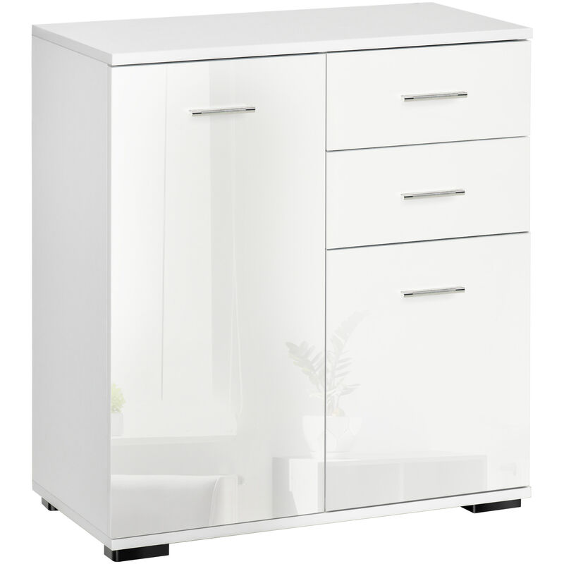 Modern High Gloss Sideboard Storage Cabinet Table Chest of Drawers for Bedroom Living Room Storage Furniture, White - Homcom