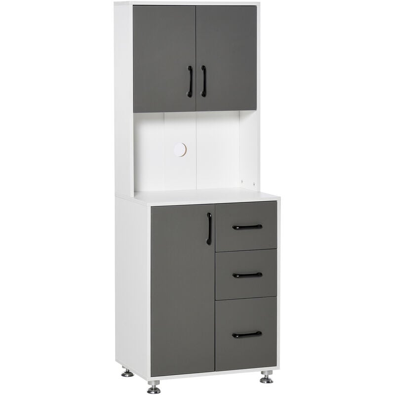 HOMCOM Modern Kitchen Storage Cabinet w/ Microwave Area Home Style Grey