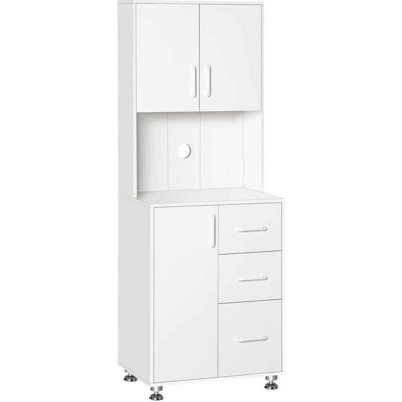 Modern Kitchen Storage Cabinet w/ Microwave Area Home Style White - Homcom