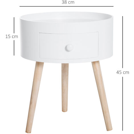 Homcom Modern Round Coffee Table Wooden Side Living Room Wood Leg White - Chipboard Round Side Tables
