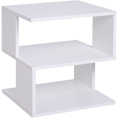 HOMCOM Modern Square 2-Tier Coffee Side Table with Shelf for Living Room White