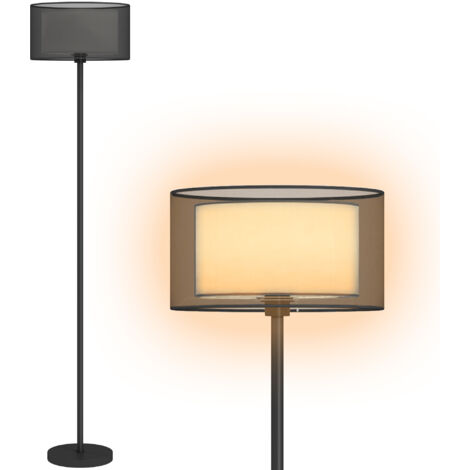 HOMCOM Modern Standing Lamp with Double Layer Shade & Foot Switch, Black