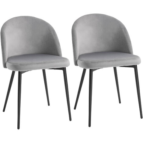 HOMCOM Modern Upholstered Fabric Bucket Seat Dining Chairs Set of 2 Grey