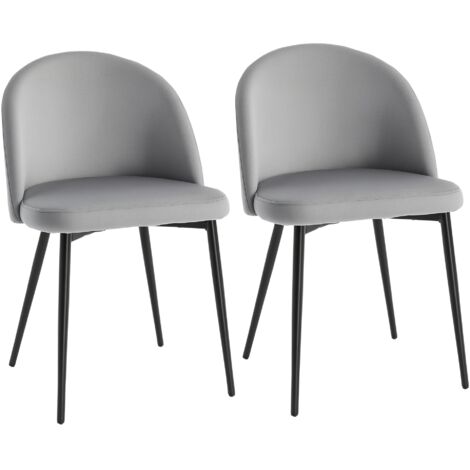 HOMCOM Modern Upholstered Fabric Bucket Seat Dining Chairs Set of 2 Grey