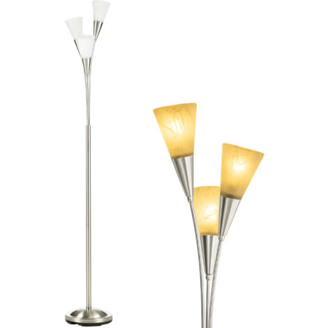 HOMCOM Modern Upright Floor Lamp with 3 Light, Steel Base for Living Room