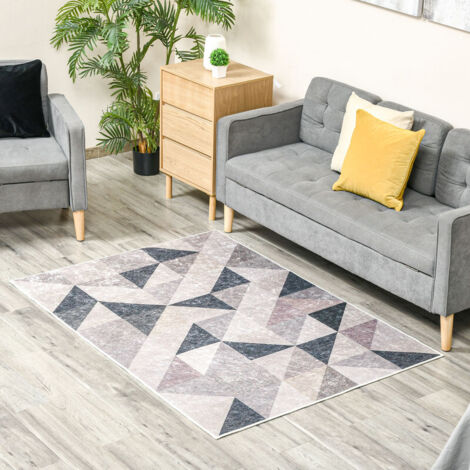 HOMCOM Moderner Teppich 170x120 cm Trenddesign mit geometrischen Formen Vliesbeschichtung für Wohnzimmer und Küche Grau Schwarz Weiß