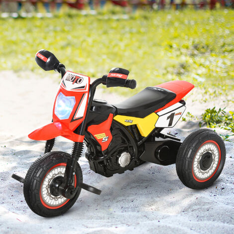 HOMCOM Moto Correpasillos Infantil para Niños de +18 Meses con Apariencia de Moto de Montaña con 3 Ruedas con Luces y Sonido Pedales Diseño Único 71x40x51 cm Rojo