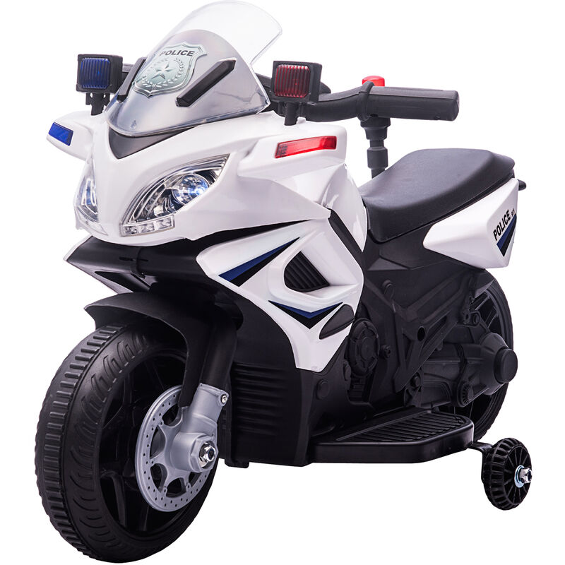 

Moto Eléctrica Infantil de Policía Batería 6V para 18-36 Meses con Faros Bocina y Ruedas de Equilibrio Velocidad Máx. de 3 km/h 69x39x43 cm - Negro,