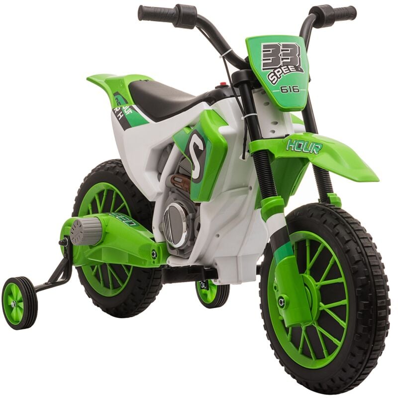 

Moto Eléctrica para Niños +3 Años 12V Moto de Juguete Infantil con 2 Ruedas de Equilibrio Velocidad Máx. 8 km/h Arranque Suave 106,5x51,5x68cm - Verde